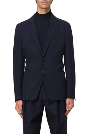 Giorgio Armani Jakkesæt, Herre, Blå, L, Blå Strikblazer med Lommer