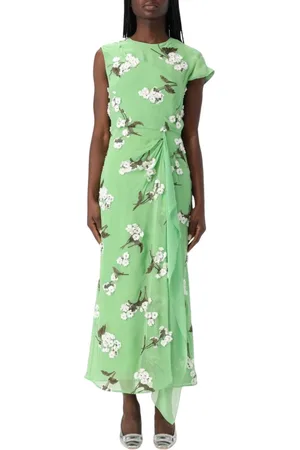 Erdem Kjole, Dame, Grøn, S, Uld, Grøn Blomstret Midi Kjole
