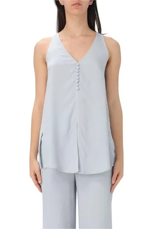 Emporio Armani Top, Dame, Blå, 2XS, Uld, Blå ButtonFront Top Stilfuld Alsidig