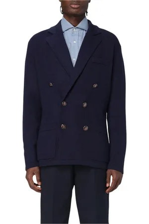 Brunello Cucinelli Jakke, Herre, Blå, XL, Cashmere, Marineblå Dobbeltbrystet Cashmere Blazer