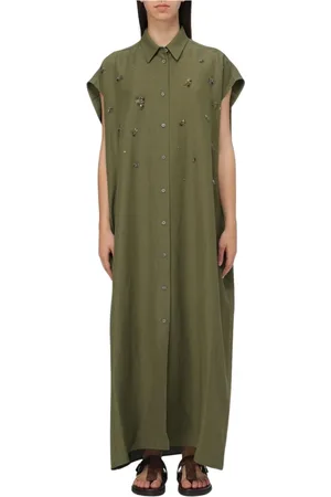 Fabiana Filippi Kjole, Dame, Grøn, S, Elegant Maxi Skjortekjole