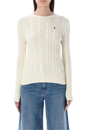 Ralph Lauren Strik, Dame, Hvid, XS, Bomuld, Navy Cable Strik Sweater