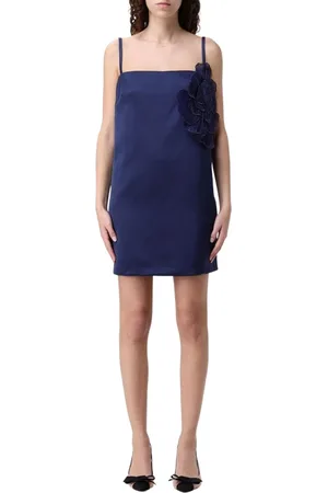 Elisabetta Franchi Kjole, Dame, Blå, L, Satin, Blomstret Satinkjole
