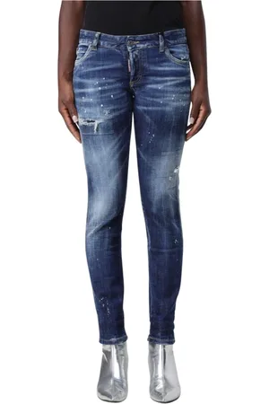Dsquared2 Jeans, Dame, Blå, XS, Uld, Stilfulde Distressed Skinny Jeans