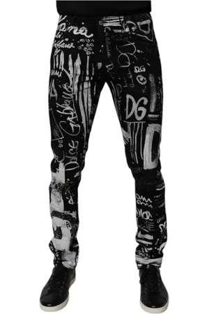 Dolce & Gabbana Jeans, Herre, Sort, M, Denim, Logo Print Skinny Denim Jeans