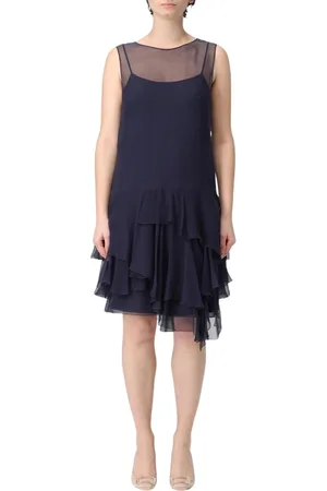 Alberta Ferretti Kjole, Dame, Blå, S, Chiffon, Blå Rynke Asymmetrisk Hem Kjole
