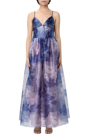 Emporio Armani Kjole, Dame, Flerfarvet, M, Organza, Himmelblå Blomstret Organza Maxi Kjole