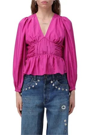 SEA Bluser & Skjorter, Dame, Lyserød, 2XS, Uld, Fuchsia V-Neck Bluse