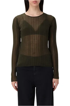 Pinko Top, Dame, Grøn, L, Ribbet Strik Gennemsigtig Langærmet Sweater