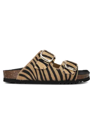 Scholl Sko, Dame, Flerfarvet, 41 EU, Læder, Beige Ponyhair Tøfler Noelle Print