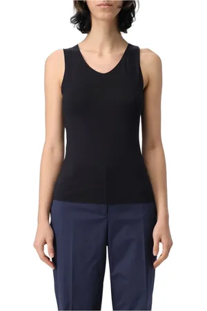 Emporio Armani Top, Dame, Blå, S, Viskose Stretch Jersey V-hals Tanktop