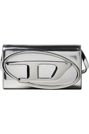 Diesel Taske, Dame, Grå, ONE SIZE, Uld, Sølv Metallic Clutch med Logo Detalje