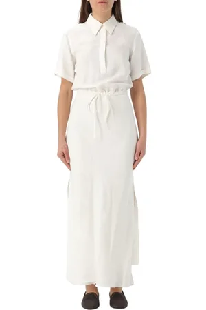 Brunello Cucinelli Kjole, Dame, Hvid, XS, Linned, Hvidt Linned Maxi Kjole med Krave Skjorte Overdel