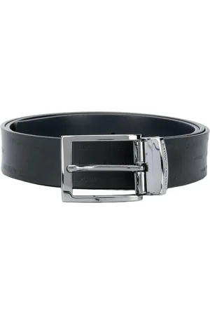 Emporio Armani Tilbehør, Herre, Sort, ONE SIZE, Læder, Reversibel bælte med bogstaver, sort-blå læder