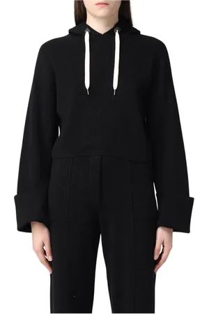Brunello Cucinelli Sweathshirts & Hoodies, Dame, Sort, S, Uld, Sort Ribstrikket Hættetrøje