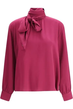 Prada Bluser & Skjorter, Dame, Lilla, S, Silkebluse med Sash Krave
