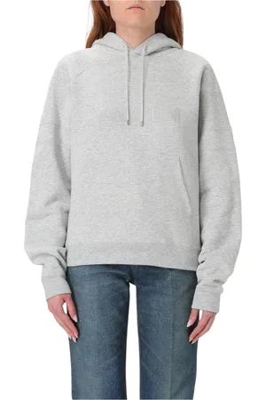 Saint Laurent Sweathshirts & Hoodies, Dame, Grå, S, Bomuld, Grå Broderet Logo Hættetrøje