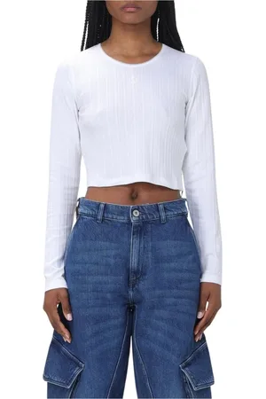 J.W.Anderson Top, Dame, Hvid, L, Bomuld, Hvid Ribbet Crop Top