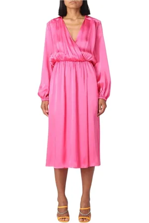 SEMICOUTURE Kjole, Dame, Lyserød, 2XL, Uld, Elegant Wrap Midi Kjole