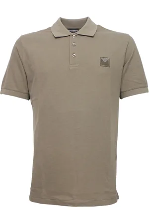 Emporio Armani Top, Herre, Brun, XL, Bomuld, Bomuldspolo med knappet krave