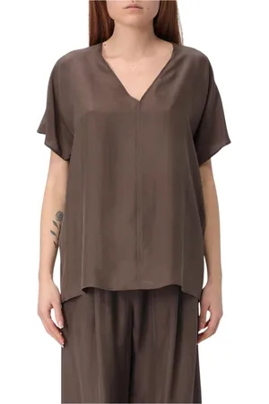 ALYSI Bluser & Skjorter, Dame, Brun, XS, Elegant Beige V-Neck Blouse