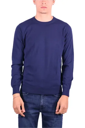 KANGRA CASHMERE Strik, Herre, Blå, M, Bomuld, Blå Crewneck Sweater
