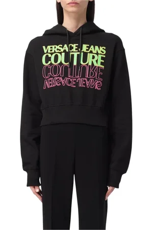 VERSACE Sweathshirts & Hoodies, Dame, Sort, 2XS, Bomuld, Sort Logo Print Hoodie