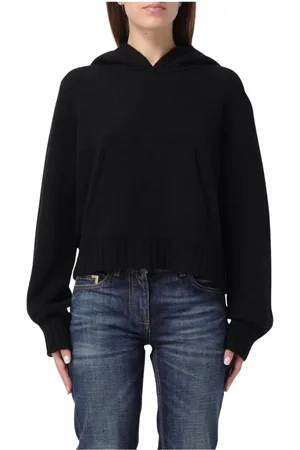 Palm Angels Strik, Dame, Sort, M, Uld, Luksuriøs Sort Strik Hættetrøje