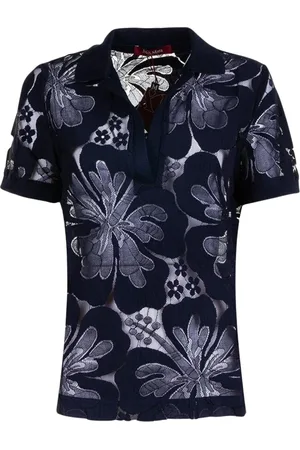 Max Mara Top, Dame, Blå, S, Blå Blonder Blomst Polo Skjorte
