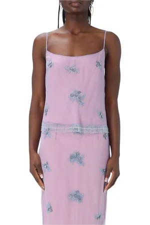 BLUMARINE Top, Dame, Lyserød, S, Tyl, Blomstret Tyl Midi Kjole Elegant Stil