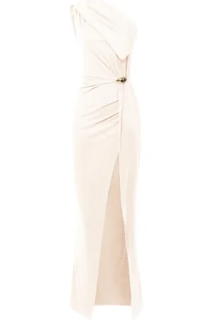 Elisabetta Franchi Kjole, Dame, Hvid, M, Asymmetrisk Jersey Kjole med Sideslids