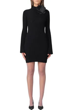 BLUMARINE Kjole, Dame, Sort, S, Tyl, Sort Blomsterdetalje Mini Kjole