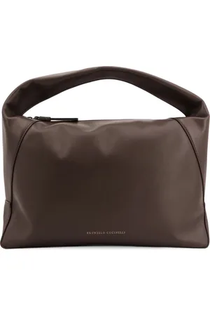 Brunello Cucinelli Taske, Dame, Brun, ONE SIZE, Uld, Læder skuldertaske med Monili skyder