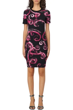 VERSACE Kjole, Dame, Sort, 2XS, Sort Swirling Print Bodycon Kjole