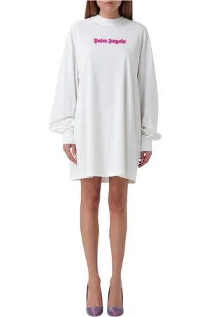 Palm Angels Kjole, Dame, Hvid, S, Bomuld, Hvid Logo Kjole Chic Stil