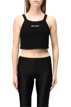 Palm Angels Top, Dame, Sort, S, Bomuld, Klassisk Logo Cropped Tank Top