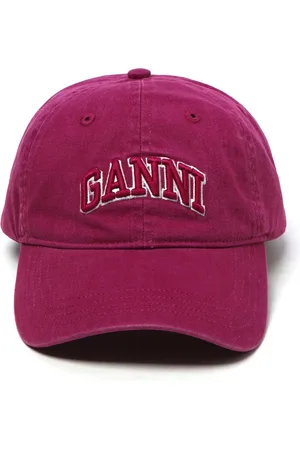 Ganni Tilbehør, Dame, Lilla, ONE SIZE, Bomuld, Broderet Logo Bomuldshat Lilla