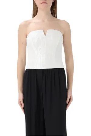 FEDERICA TOSI Top, Dame, Hvid, XS, Uld, Hvid Paillet Stropløs Elegant Top