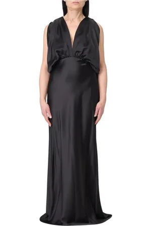 Pinko Kjole, Dame, Sort, XS, Uld, Elegant V-Neck Sleeveless Maxi Kjole