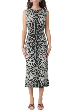 Dolce & Gabbana Kjole, Dame, Flerfarvet, M, Farverig Leopard Print Midi Kjole