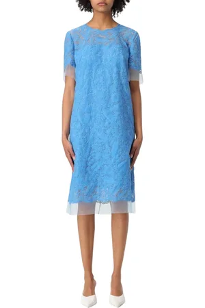 ERMANNO SCERVINO Kjole, Dame, Blå, L, Tyl, Elegant Blondekjole med Tyl