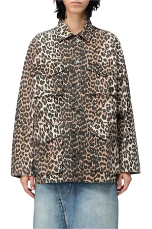 Ganni Jakke, Dame, Flerfarvet, XS, Bomuld, Leopard Print Jakke Afslappet Pasform