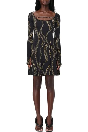 VERSACE Kjole, Dame, Sort, S, Uld, Sort Chain Print Mini Kjole