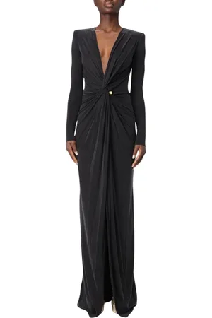 Elisabetta Franchi Kjole, Dame, Sort, XL, Elegant Maxi Draperet Kjole