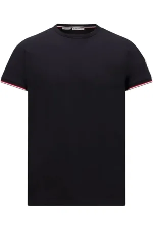 Moncler Top, Herre, Blå, 2XL, Bomuld, Trefarvet Bomuld T-Shirt Navy