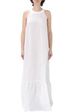 120% Lino Kjole, Dame, Hvid, 2XL, Linned, Hvid Linned Maxi Kjole Ruffle