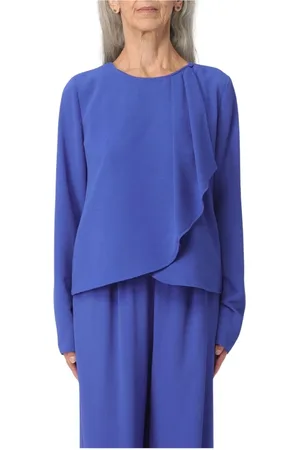 Emporio Armani Bluser & Skjorter, Dame, Blå, S, Uld, Elegant Blå Blazer Med Draperet Halsudskæring
