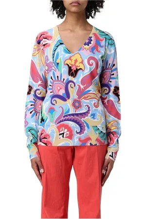 Etro Strik, Dame, Flerfarvet, L, Uld, Blå Paisley V-hals Sweater