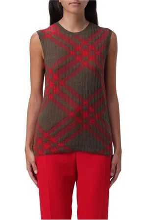 Burberry Top, Dame, Rød, M, Uld, Rød Ternær Ærmeløs Striktop