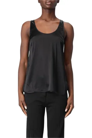 Pinko Top, Dame, Sort, 2XS, Uld, Blå Silke Cami Top